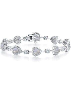 Women Moonstone Silver Gemstone Heart Bracelet luxury Fashion Fine Jewelry